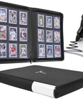 Beast 9 Pocket Top Loader Binder For 3x4 Cards, open view showing card arrangement, with waterproof PU leather cover and side label tab