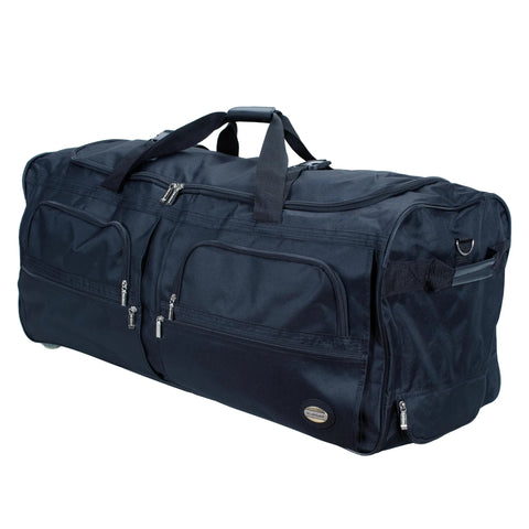Rockland rolling duffel bag, black, 36-inch luggage with multiple exterior zip pockets