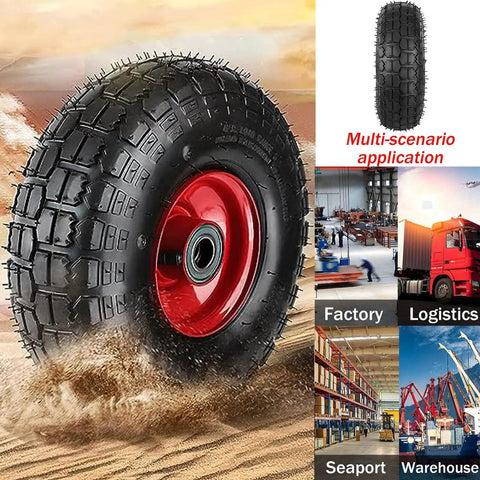 Heavy Duty Rubber Caster Wheels With Swivel Brake Plate Shock Absorbing Industrial Cart Replacement Tires, 10-inch tire with red wheel.
