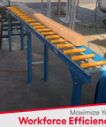 12 Inch Wide By 5 Feet Long Light Duty Gravity Conveyor Steel Frame Galvanized Rollers Polyurethane Coated For Shipping Assembly 6 Inch Center Spacing Supports Up To 900 Lbs Loads Heavy Gearing Ready with wood plank