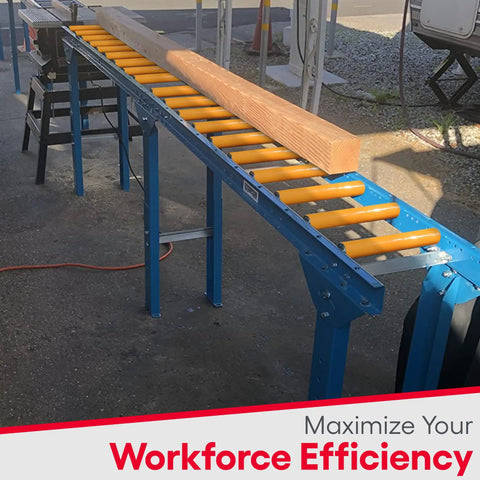 12 Inch Wide By 5 Feet Long Light Duty Gravity Conveyor Steel Frame Galvanized Rollers Polyurethane Coated For Shipping Assembly 6 Inch Center Spacing Supports Up To 900 Lbs Loads Heavy Gearing Ready with wood plank
