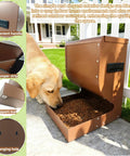 Heavy Duty Outdoor Dog Automatic Feeder 15 Pound Large Capacity with convenient handle and kibble for pets.