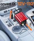 Heavy Duty 300 Watt Car Power Inverter, Plug And Play Dc 12v To 110v Ac Conversion with USB ports in car console.