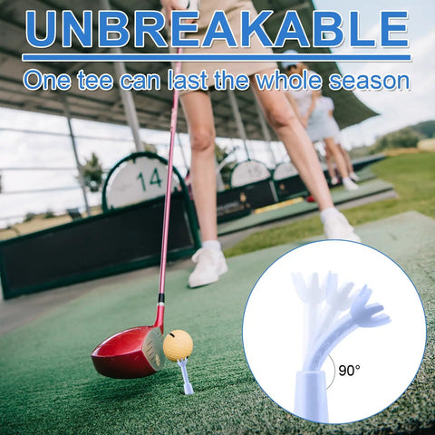 Golfer with driver and Two Pack Adjustable Golf Tees For Driving Range And Golf Simulators, Reusable PU Tees 2.13 to 3.15 inches