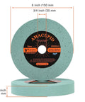 Six Inch Elastic Polyurethane Buffing Wheel Two Thousand Grit Yields Ridiculously Smooth Mirror Polish On Stainless Steel And Copper With Three Quarter Inch Arbor Knockout Addition To Your Bench Grinder Setup, shown with dimensions.
