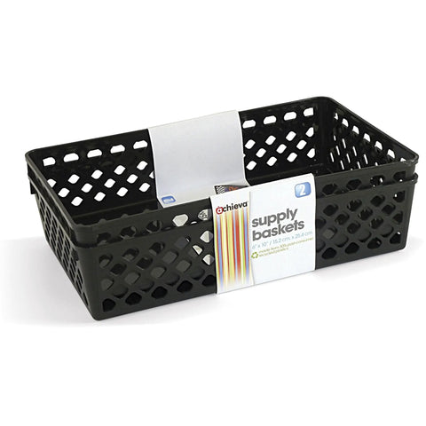Pack Of Two Large Office And Home Storage Baskets For Catch All Supplies, Durable Compact Organizer Bins With Clean Lines For Desk Or Shelf.