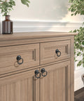 Provence Collection Matte Black Iron Ring Pull on wooden cabinet, traditional cabinet hardware for kitchen or furniture use