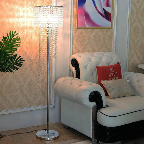 Modern Crystal Floor Lamp With Chrome Finish And Crystal Dazzle For Cozy Reading Nook And Dim Corner Lighting In Office Cafe Den Living Room And Bedroom Three Lights