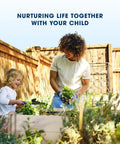 Parent and child gardening with Vinyl Raised Garden Bed 4x4x1 Ft Open Bottom Planter For Above Ground Gardens in backyard