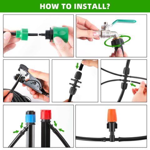 How to install 240 Feet DIY Automatic Drip Irrigation Kit For Garden Greenhouse And Patio With Adjustable Emitters Five Sixteenths Inch And Quarter Inch Tubing