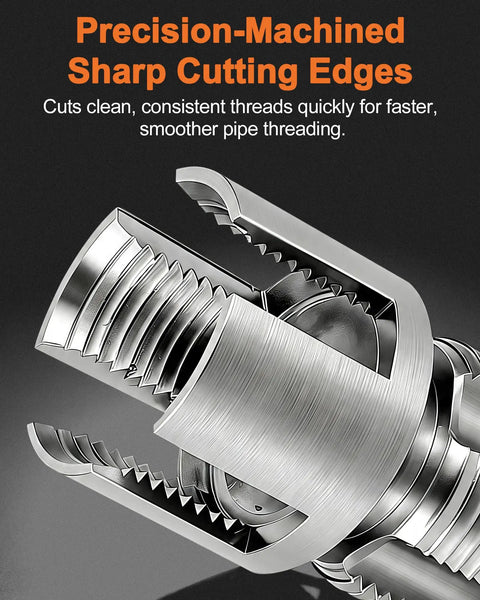 Heavy Duty 3PCS Carbon Steel Pipe Threading Tool Kit For 1/2 3/4 And 1 Inch PVC Pipes Die set with precision-machined cutting edges.