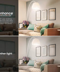 Living room comparison with A19 LED Light Bulbs 100W Equivalent Dimmable Warm White 3000K CRI90 versus other light source