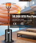 Heavy Duty 50000 BTU Outdoor Propane Patio Heater On Wheels With Easy Push Button Ignition And Safety Shut Off Durable