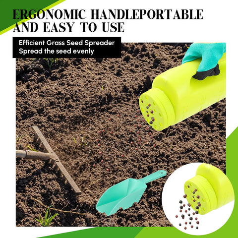 Handheld Lawn Spreader Kit For Grass Seed Fertilizer Ice Melt And Sand Includes Scoop And Gloves Portable Yard Spreader In Use