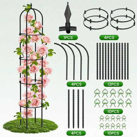 Beefy 76 Inch Weather Resistant Rustproof Metal Garden Trellis with included assembly parts and climbing roses, 2 Pack