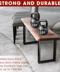 16 Inch Beefy Metal Table Legs Set Of 2 Black Rectangular Furniture Legs For Bench And Coffee Table DIY Projects Includes Screws And Floor Protectors Supports Up To 1000 Lbs, two kettlebells on wooden bench supported by metal legs