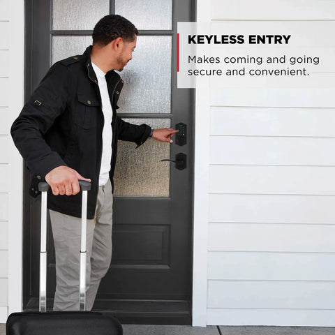 No Sweat Keyless Entry Touchpad Electronic Deadbolt Door Lock With Rock Solid Grade 2 Certified Security And Slick Capetown Finish in use at front door.