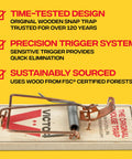 Top Tier Reusable Wooden Snap Mouse Traps 12 Pack Heavy Duty with precision trigger and sustainable wood design.