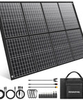 No-Fuss 100W Foldable Portable Solar Panel With Monocrystalline Cells Delivers 23.5 Percent Efficiency, accessories shown