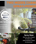 Person using 51.7cc 3 In 1 Gas Powered Backpack Sprayer with 3.7 gallon tank in garden, showing spray and powder modes