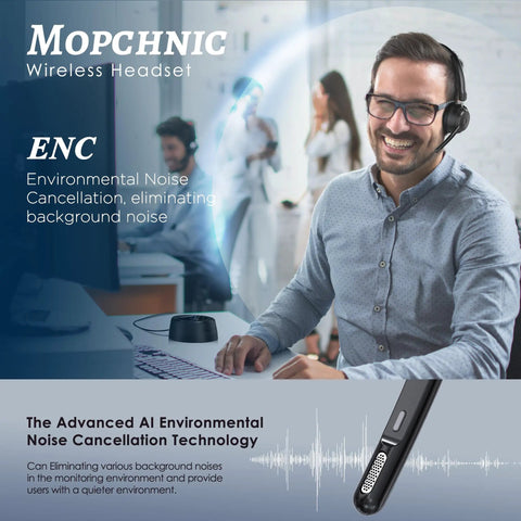 Bluetooth Headset With AI Noise Canceling Microphone, Wireless On Ear Headset With USB Dongle For Computer And Office, man at desk