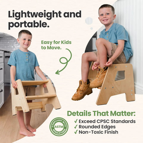 Rock Solid Wooden Toddler Step Stool For Bathroom Sink And Kitchen Counter Helper With Protective Varnish Heavy Duty Adult Load Limit And Dead Simple Assembly Setup