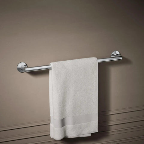 Components 24-Inch Towel Bar in Polished Chrome with towel, mounted on wall, premium metal construction, corrosion resistant