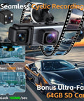 All Around 360 Degree Dash Cam With Front Rear Inside And Side Lenses, 4K Front And Three 1080P Feeds shown with scenic drive backdrop