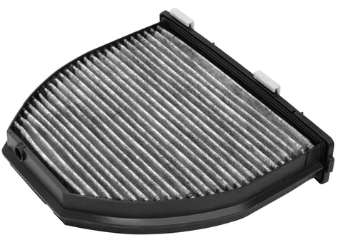 Activated Carbon Cabin Air Filter for Mercedes-Benz 2008-2021, shown at an angle, designed for odor reduction and pollutant blocking.