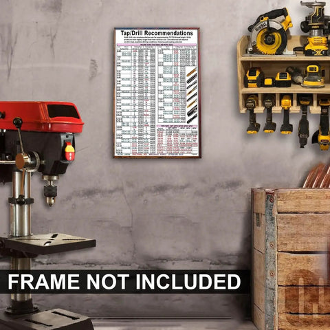 Tap Drill Knowledge Poster With Pro Grade Recommendations Chart For Machine Screws, Fractional And Metric Sizes on wall