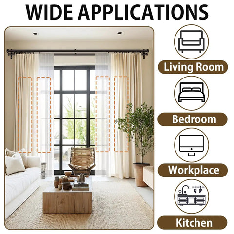 Heavy Duty Double Curtain Track System With Aluminum Brackets And Wall Mount, Silent Glide Rails For Room Divider In Living Room, Bedroom, Or Hospital, 2.2m Black installed above living room window