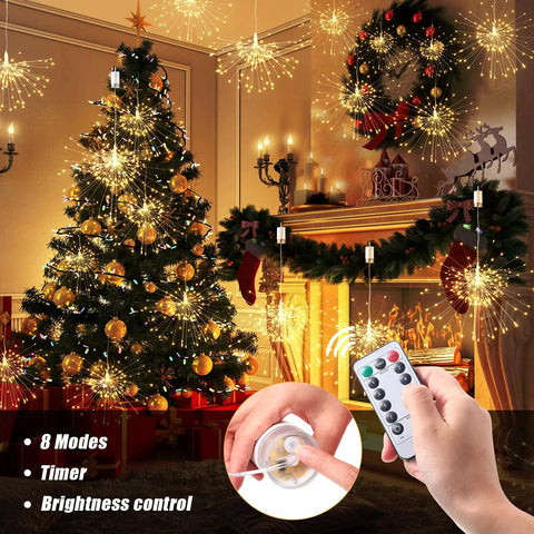 8 Pack Dope Starburst LED Firework Fairy Lights With Remote Control Battery Operated Outdoor Hanging String Lights 120 LEDs 8 Modes Perfect For Garden Christmas Parties And Wedding Decor