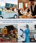 Hustle Ready Portable Sink With Four Compartment Basin And Built In Hot Water Free Standing Hand Wash Station Top Drawer Pick For Food Trucks Catering And Events in use at a food truck and event.