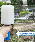 Hand holding clear industrial stretch wrap film 5 inch by 1000 feet two pack with handles for moving and packing