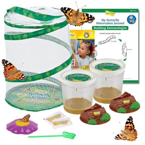 Butterfly Garden Kit With 10 Live Caterpillars, Habitat, Feeder, Chrys-A-Lid Holders, STEM Journal, Painted Lady Butterflies