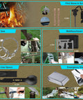 Image showing equipment from the 251 Essentials Survival Gear Kit With Crossbody Bag All In One Emergency First Aid And Outdoor Gear For Earthquakes Hiking Camping And Adventure A Prepper Grade Gift For Men And Women This Christmas, including a flint stone, wire saw, and emergency blanket.