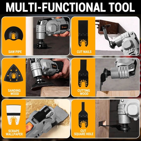 No Drama 20V Brushless Cordless Oscillating Multitool delivering big time power for cutting, sanding, scraping, and more.