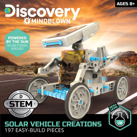 Solar Robot Creation Kit With 197 Pieces And 12 Real Working Robots From One Set, Solar Powered Motorized Engine, Gear System, Tires And Shafts, STEM Construction Playset For Ages 8 And Up, solar vehicle robot on road