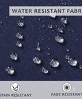 Close-up of water-resistant polyester fabric showing water droplets on Outdoor Bistro Chair Cushions Set Of 2, 15 Inch Round Seat Cushions.