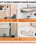 5 Pcs Soft Close Damper For Cabinet Doors And Wardrobe Doors, adjustable hydraulic buffer in various installed views.