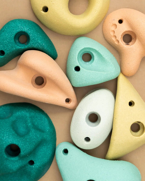 Premium Boho Rock Climbing Holds For Kids Indoor Wall Set In Earth Tones Durable Climbing Wall Props Assorted Sizes and Colors