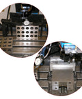 Pair of HFS 1-2-3 machinist blocks in hardened steel with 23 holes; front and side views