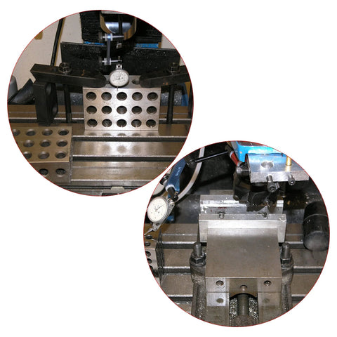 Pair of HFS 1-2-3 machinist blocks in hardened steel with 23 holes; front and side views