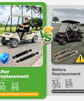 Comparison image of golf carts showing Smooth Ride Front And Rear Golf Cart Shock Absorber Kit For Club Car DS Electric 1981 Up.