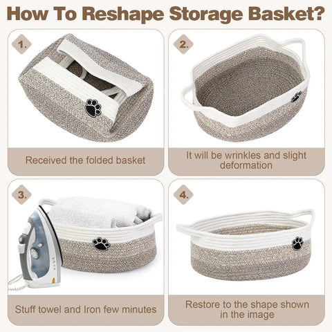 How to reshape Large Dog Toy Storage Basket Rope Bin 30L for Toys and Blankets Pet Gear White and Brown