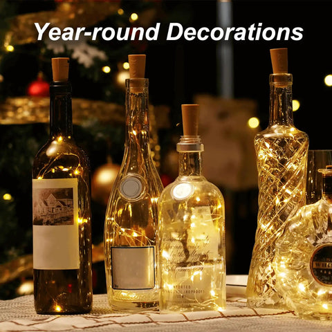 Wine Bottle Cork Lights With 12 LED Fairy String Lights in bottles, warm white cozy ambience for year-round decoration.