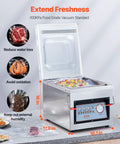 VEVOR stainless steel chamber vacuum sealer with open lid on a kitchen counter