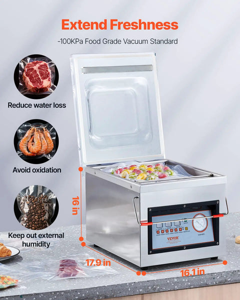 Chamber Vacuum Sealer 320W Power For Wet Foods And Meats Vacuum Packing Machine For Marinades And More Compact 12.6 Inch Seal Length on counter