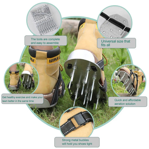 Metal Lawn Aerator Shoes With Spiked Soles And Durable Base, Adjustable Straps, One Size Fits All, No Fuss Ground Aeration