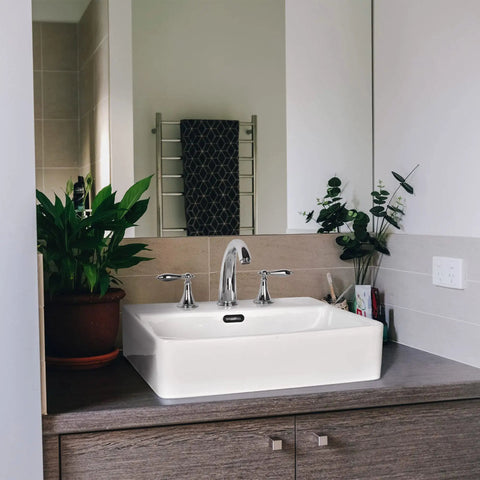 20 Inch Rectangular Ceramic Vessel Sink With Overflow For Above Counter Dope White Porcelain, Pop Up Drain And Widespread Faucet Holes on modern bathroom counter.